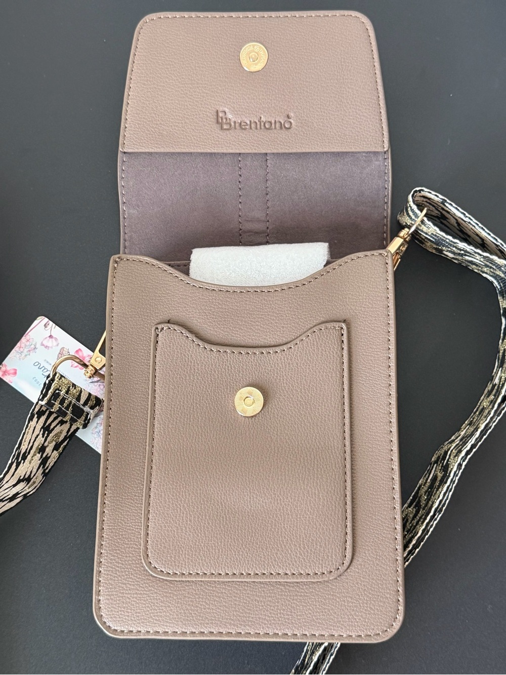 Taupe Crossbody Bag with Gold Ring Accent by Brentano - Picture 7 of 14